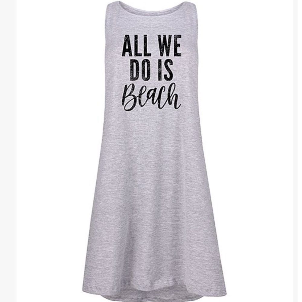 “All We Do is Beach”-Cotton blend shift dress-loose fit- 33.5” long So cute! NWT